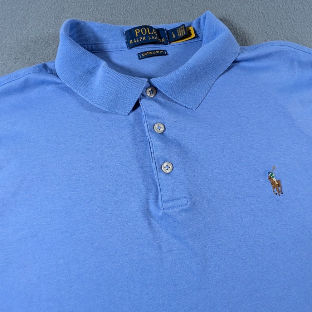 Polo Ralph Lauren Polo Shirt Boys Large Blue Custom Slim Fit Flesh‎ Pony